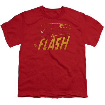 Red youth t-shirt for ages 8 to 12 with Flash Speed Distressed graphic