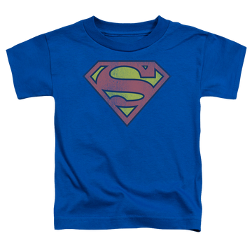 Royal kid's t-shirt for ages 4 to 7 with Superman Retro Supes Logo Distressed graphic