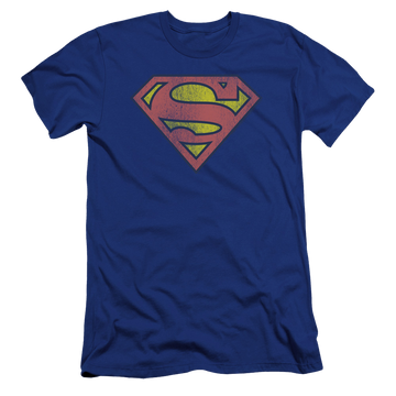 Royal men's premium slim fit t-shirt with Superman Retro Supes Logo Distressed graphic