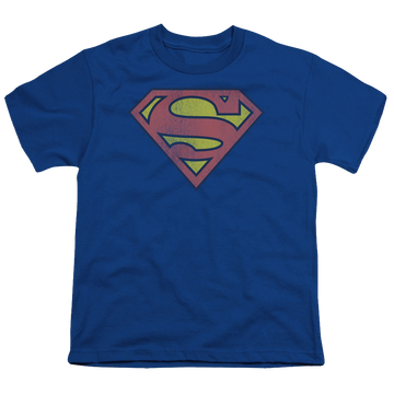 Royal youth t-shirt for ages 8 to 12 with Superman Retro Supes Logo Distressed graphic