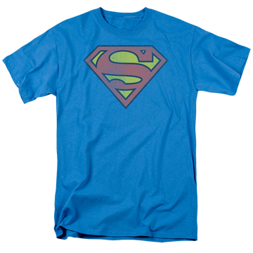 Turquoise men's regular fit t-shirt with Superman Retro Supes Logo Distressed graphic
