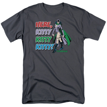 Charcoal men's regular fit t-shirt with Catwoman Here Kitty graphic