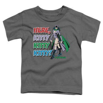 Charcoal toddler t-shirt with Catwoman Here Kitty graphic