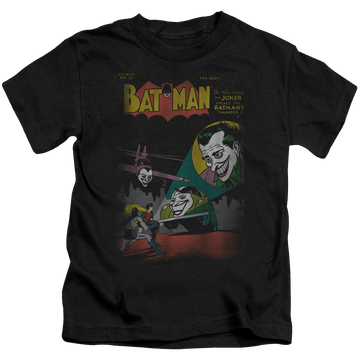 Black kid's t-shirt for ages 4 to 7 with Batman Robin Wrong Signal graphic