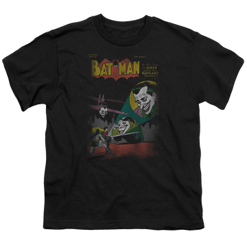 Black youth t-shirt for ages 8 to 12 with Batman Robin Wrong Signal graphic