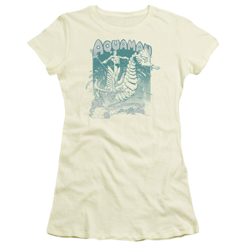 Cream juniors t-shirt with Aquaman Catch A Wave graphic