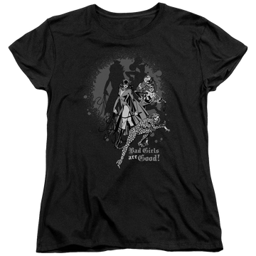 Black women's t-shirt with Justice League DC Comics Bad Girls Are Good graphic