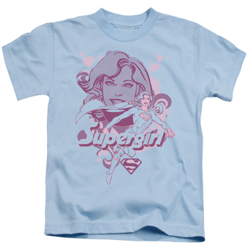 Light blue kid's t-shirt for ages 4 to 7 with Superman Supergirl graphic