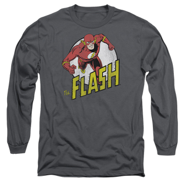 Charcoal men's long sleeve t-shirt with The Flash Run Flash Run graphic