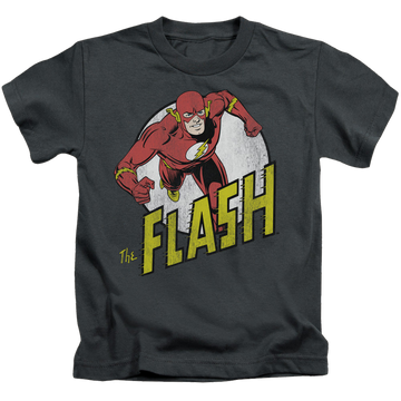 Charcoal kid's t-shirt for ages 4 to 7 with The Flash Run Flash Run graphic