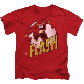Red kid's t-shirt for ages 4 to 7 with The Flash graphic