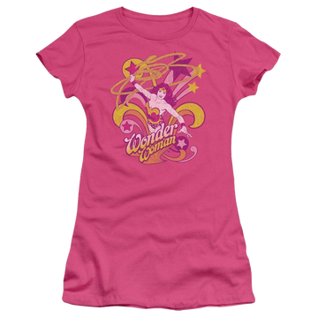 Hot pink juniors t-shirt with Wonder Woman DC Comics Save Me graphic