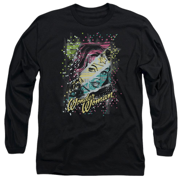 Black men's long sleeve t-shirt with Wonder Woman DC Comics Color Block graphic