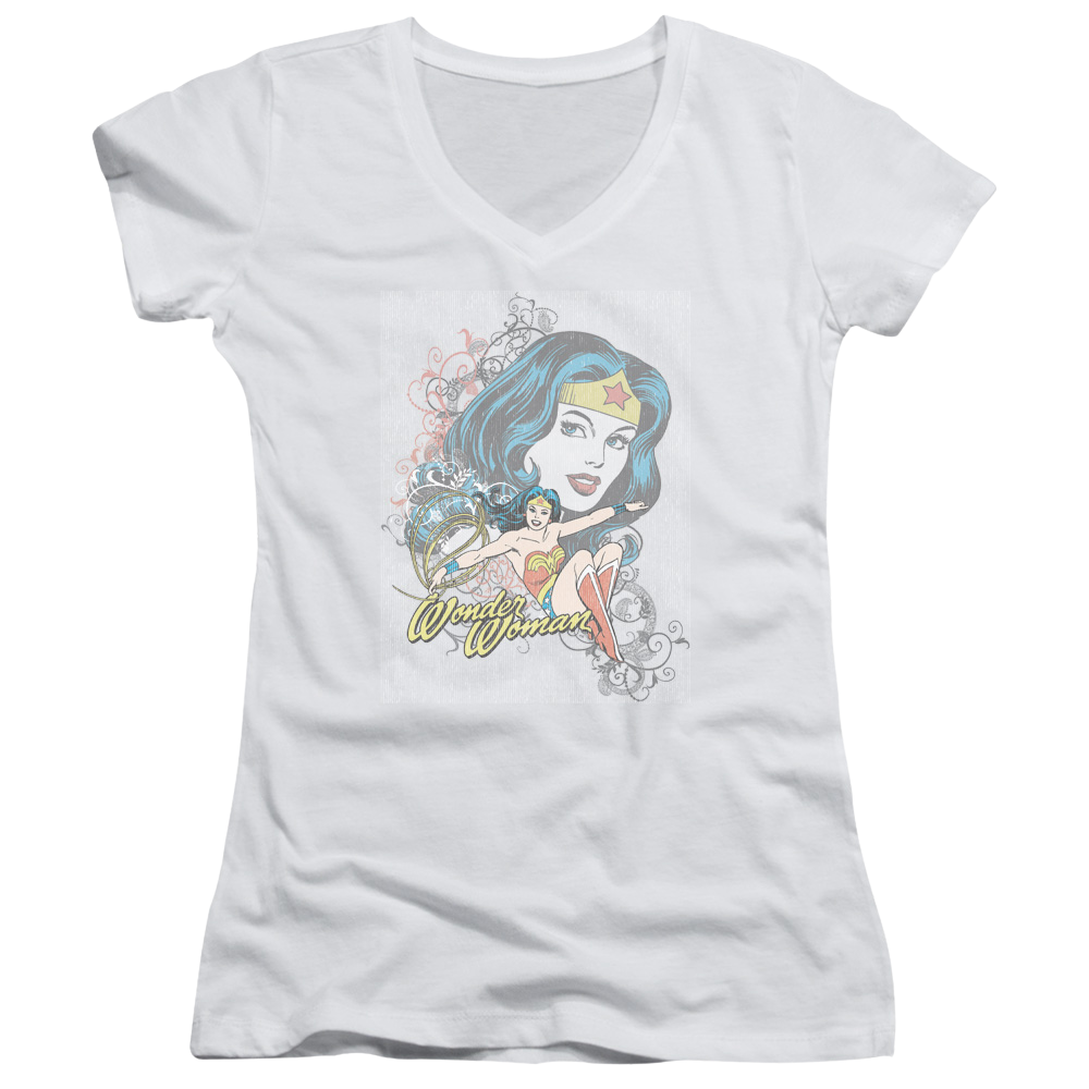 DC Comics Wonder Scroll - Juniors V-Neck T-Shirt Juniors V-Neck T-Shirt Wonder Woman   