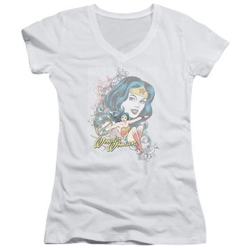 DC Comics Wonder Scroll - Juniors V-Neck T-Shirt Juniors V-Neck T-Shirt Wonder Woman   