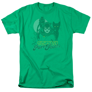 Kelly green men's regular fit t-shirt with Catwoman Perrfect! graphic