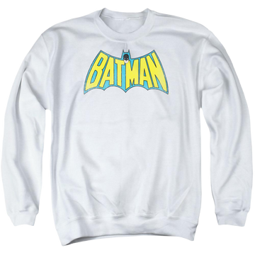 White men's crewneck sweatshirt with DC Comics Classic Batman Logo graphic