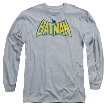 Athletic heather men's long sleeve t-shirt with DC Comics Classic Batman Logo graphic