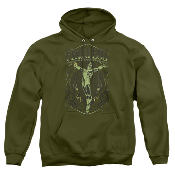 Military green pullover hoodie with Green Lantern Fearless graphic