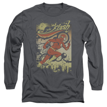 Charcoal men's long sleeve t-shirt with The Flash Just Passing Through graphic