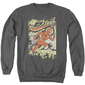 Charcoal men's crewneck sweatshirt with The Flash Just Passing Through graphic