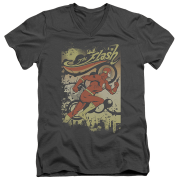 Charcoal men's v-neck t-shirt with The Flash Just Passing Through graphic