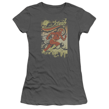 Charcoal juniors t-shirt with The Flash Just Passing Through graphic