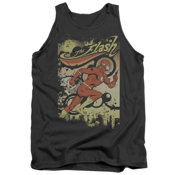 Charcoal men's tank with The Flash Just Passing Through graphic