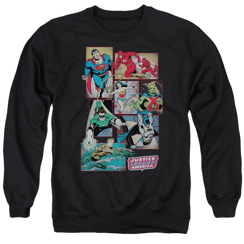 DC Comics Justice League Boxes - Men's Crewneck Sweatshirt Men's Crewneck Sweatshirt Justice League   