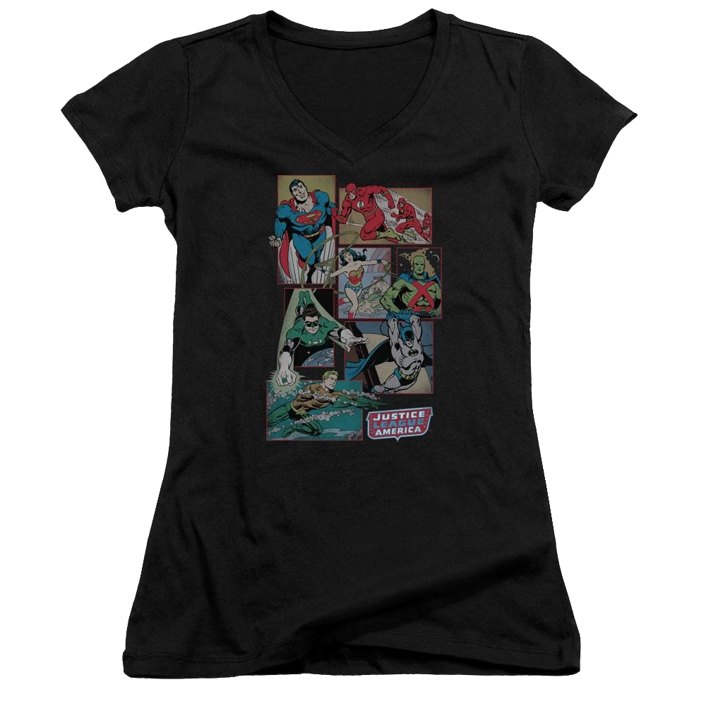 DC Comics Justice League Boxes - Juniors V-Neck T-Shirt Juniors V-Neck T-Shirt Justice League   