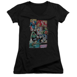 DC Comics Justice League Boxes - Juniors V-Neck T-Shirt Juniors V-Neck T-Shirt Justice League   