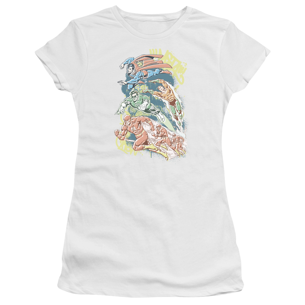 DC Comics Halftone League - Juniors T-Shirt Juniors T-Shirt Justice League   