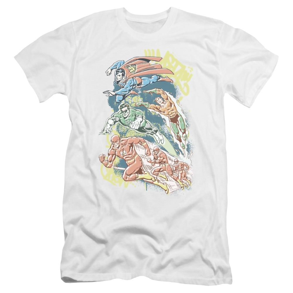 DC Comics Halftone League - Men's Premium Slim Fit T-Shirt Men's Premium Slim Fit T-Shirt Justice League   