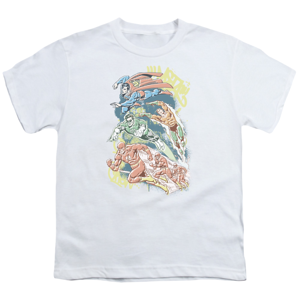 Justice League Halftone League - Youth T-Shirt Youth T-Shirt (Ages 8-12) Justice League   