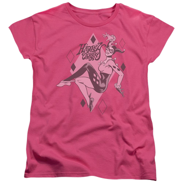 Hot pink women's t-shirt with DC Comics Harley Quinn graphic