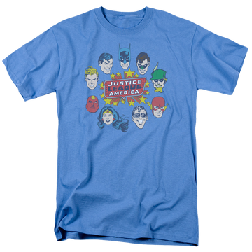 Carolina blue men's regular fit t-shirt with Justice League Justice Head Circle graphic