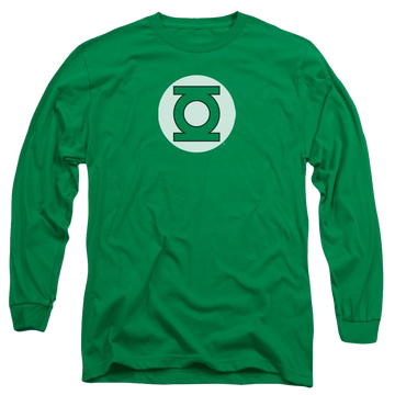 Kelly green men's long sleeve t-shirt with DC Comics Green Lantern Logo graphic