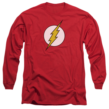 Red men's long sleeve t-shirt with Flash Logo graphic