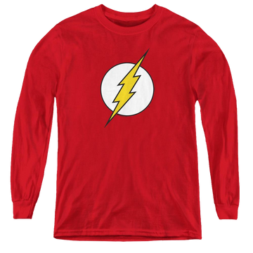 Red youth long sleeve t-shirt with Flash Logo graphic