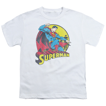 White youth t-shirt for ages 8 to 12 with Superman Big Blue graphic