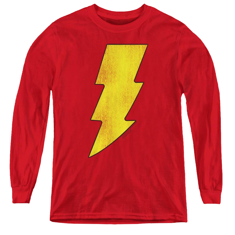 Shazam Shazam Logo Distressed - Youth Long Sleeve T-Shirt Youth Long Sleeve T-Shirt Shazam   