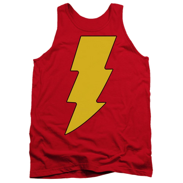 Red men's tank with DC Comics Shazam Logo graphic