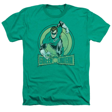 Kelly green men's heather t-shirt with DC Comics Green Lantern graphic