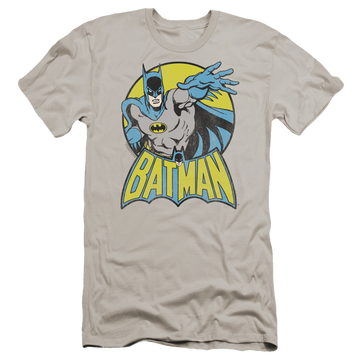 Silver men's premium slim fit t-shirt with DC Comics Batman graphic
