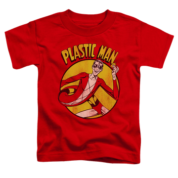 Red toddler t-shirt with Plastic Man graphic