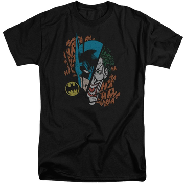 Black men's tall fit t-shirt with Batman DC Comics Broken Visage graphic