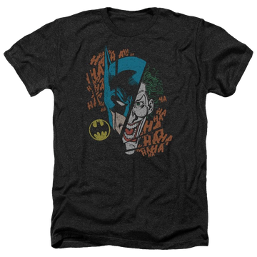 Charcoal men's heather t-shirt with Batman DC Comics Broken Visage graphic