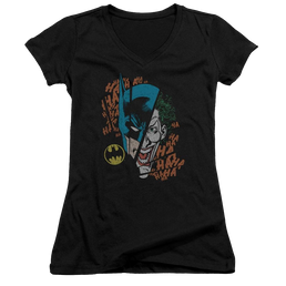 DC Comics Broken Visage - Juniors V-Neck T-Shirt Juniors V-Neck T-Shirt Batman   