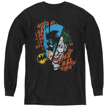 Black youth long sleeve t-shirt with Dc Batman Broken Visage graphic