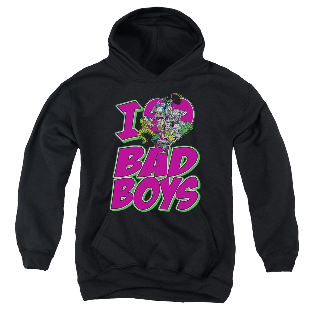 Justice League I Heart Bad Boys - Youth Hoodie Youth Hoodie (Ages 8-12) Justice League   